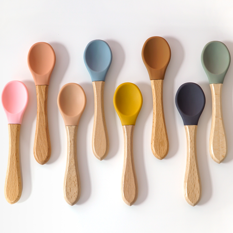 Easy Baby Food - Drewniana rączka do karmienia Łyżka silikonowa