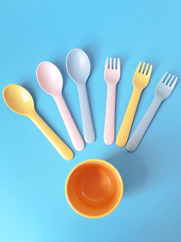 Baby Food Restaurant - Zestaw sztućców z włókna bambusowego: widelec,